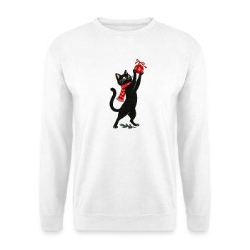 Schwarze Katze Weihnachtskugel Weihnachten Lustig - Unisex Pullover - Weiß - Vorne - Alina (178cm) & Michal (187cm)