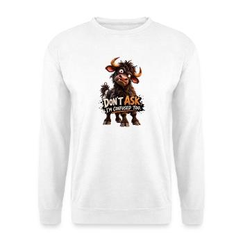 Lustiger Stier – Don’t Ask, I’m Confused Too - Unisex Pullover - Weiß - Vorne - Alina (178cm) & Michal (187cm)