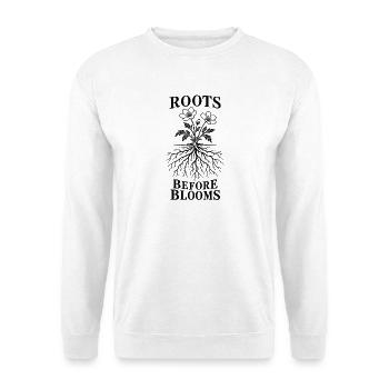 Wurzeln vor der Blüte – Botanisches Wachstum - Unisex Pullover - Weiß - Vorne - Alina (178cm) & Michal (187cm)