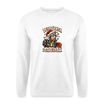 Waschbär Weihnachts-Erklärung - Unisex Pullover - Weiß - Vorne - Alina (178cm) & Michal (187cm)