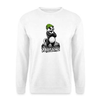 Panda mit grüner Mütze am Berg - Unisex Pullover - Weiß - Vorne - Alina (178cm) & Michal (187cm)