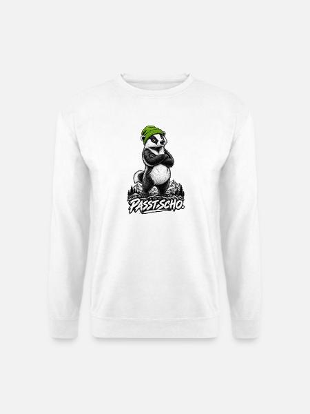 Panda mit grüner Mütze am Berg - Unisex Pullover - Weiß