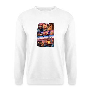 Hamburg Neon Skyline Collage - Unisex Pullover - Weiß - Vorne - Alina (178cm) & Michal (187cm)