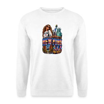 Neon NY Skyline Stil - Unisex Pullover - Weiß - Vorne - Alina (178cm) & Michal (187cm)