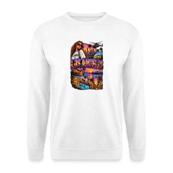 Los Angeles Neon-Skyline Collage - Unisex Pullover - Weiß - Vorne - Alina (178cm) & Michal (187cm)