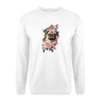 Mops Rosen Vintage - Unisex Pullover - Weiß - Vorne