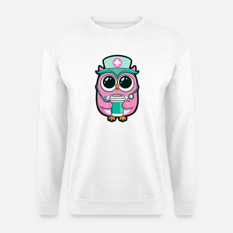 Kawaii Krankenschwester Eule Kaffee - Unisex Pullover - Weiß
