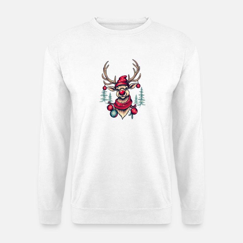 Rentier mit Weihnachtsglanz - Unisex Pullover - Weiß