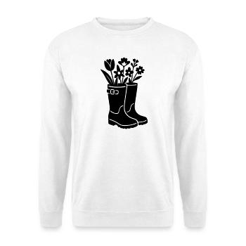 Frühlingsstiefel mit Blumen - Unisex Pullover - Weiß - Vorne