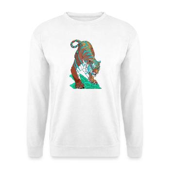 Türkisblauer Tiger auf Felsen - Unisex Pullover - Weiß - Vorne