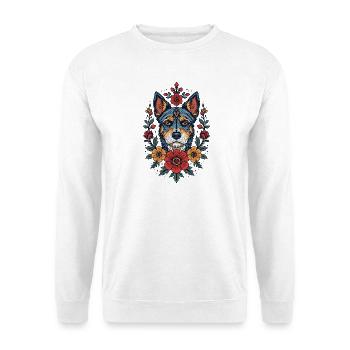 Blumen Hund Terrier Portrait - Unisex Pullover - Weiß - Vorne