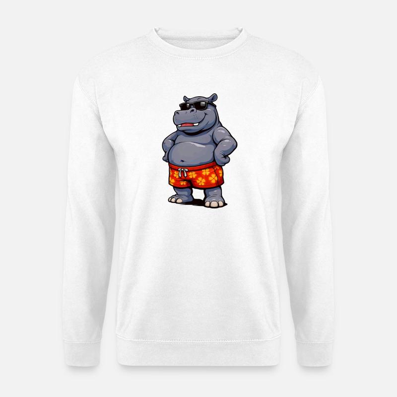 Nilpferd in Sonnenbrille - Unisex Pullover - Weiß