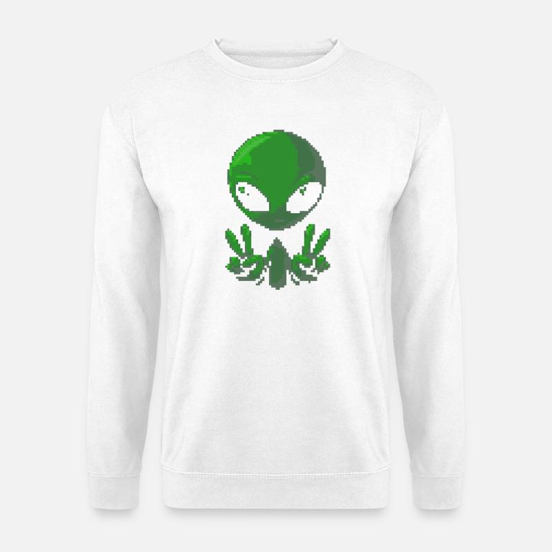 Pixel grünes Alien-Friedenszeichen - Unisex Pullover - Weiß
