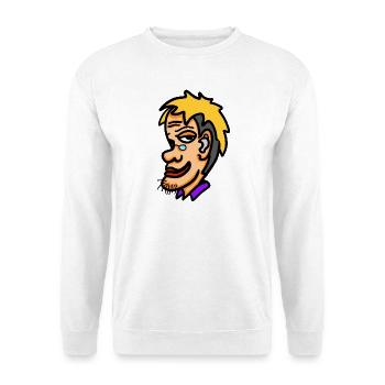 Retro-Cartoon: Ein Mann mit einem Yankee-Porträt - Unisex Pullover - Weiß - Vorne - Alina (178cm) & Michal (187cm)