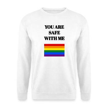 Stolze Verbündete, Regenbogenflagge, du bist bei mir sicher - Unisex Pullover - Weiß - Vorne - Alina (178cm) & Michal (187cm)