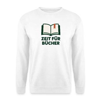 Zeit für Bücher - Buchmotiv mit Text - Unisex Pullover - Weiß - Vorne - Alina (178cm) & Michal (187cm)