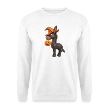 Süßer Halloween Esel mit Kürbis - Unisex Pullover - Weiß - Vorne - Alina (178cm) & Michal (187cm)
