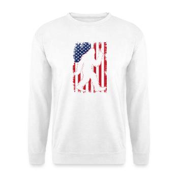 American Flag Bigfoot Yeti Patriotic Forest - Unisex Pullover - Weiß - Vorne - Alina (178cm) & Michal (187cm)