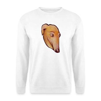 Pastell-Windhund-Porträt - Unisex Pullover - Weiß - Vorne - Alina (178cm) & Michal (187cm)