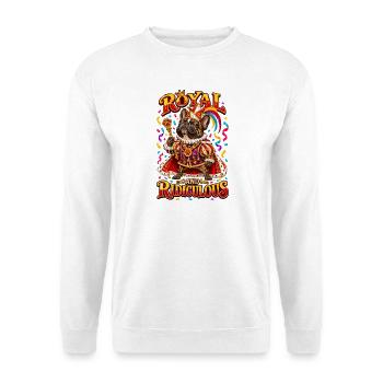 Royal And Ridiculous Französische Bulldogge König - Unisex Pullover - Weiß - Vorne - Alina (178cm) & Michal (187cm)