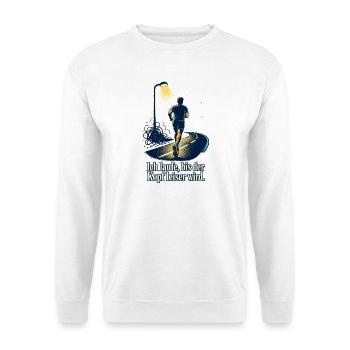Laufen gegen Stress | Läufer | Mentale Balance - Unisex Pullover - Weiß - Vorne - Alina (178cm) & Michal (187cm)