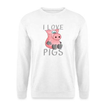 I love pigs Ferkel - Unisex Pullover - Weiß - Vorne - Alina (178cm) & Michal (187cm)