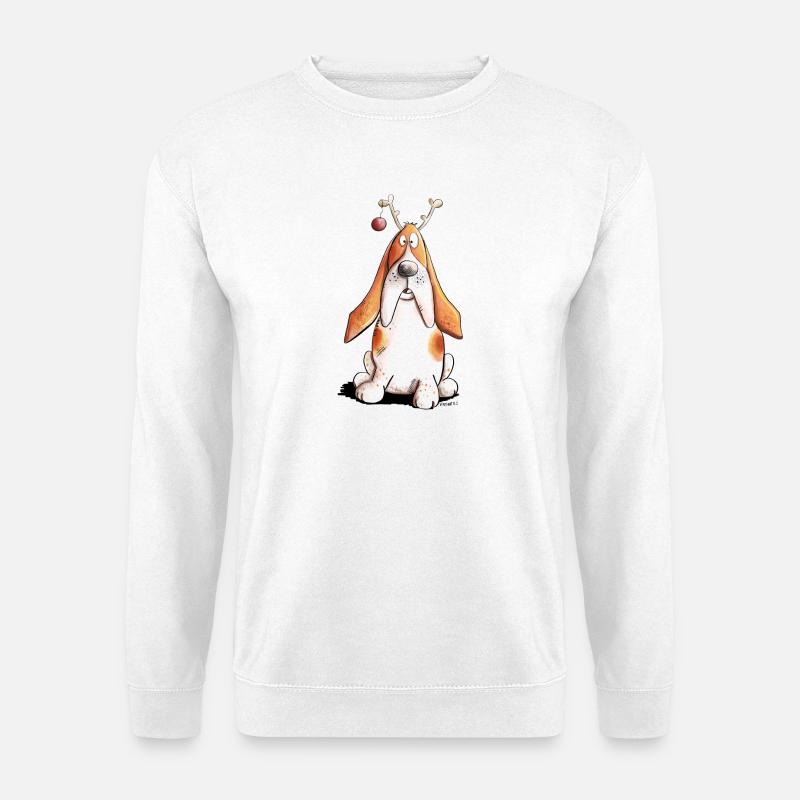 Basset Hound feiert Weihnachten I Hund Geschenk - Unisex Pullover - Weiß