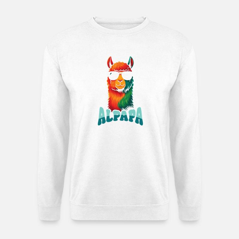 Bunter Lama mit Sonnenbrille - Unisex Pullover - Weiß