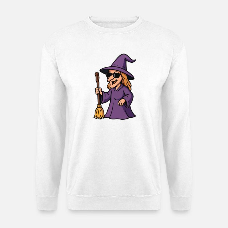 Sonnenbrillen-Hexe mit Besen - Unisex Pullover - Weiß