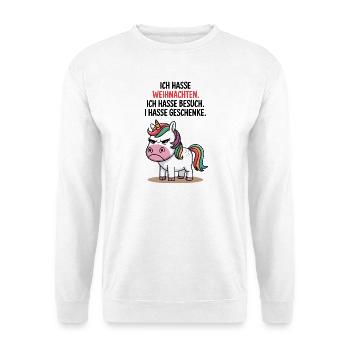 hasse Weihnachten Weihnachtsmuffel Anti Einhorn - Unisex Pullover - Weiß - Vorne