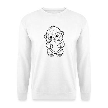 Süßer Affe mit Herz – Liebe Tier Illustration - Unisex Pullover - Weiß - Vorne