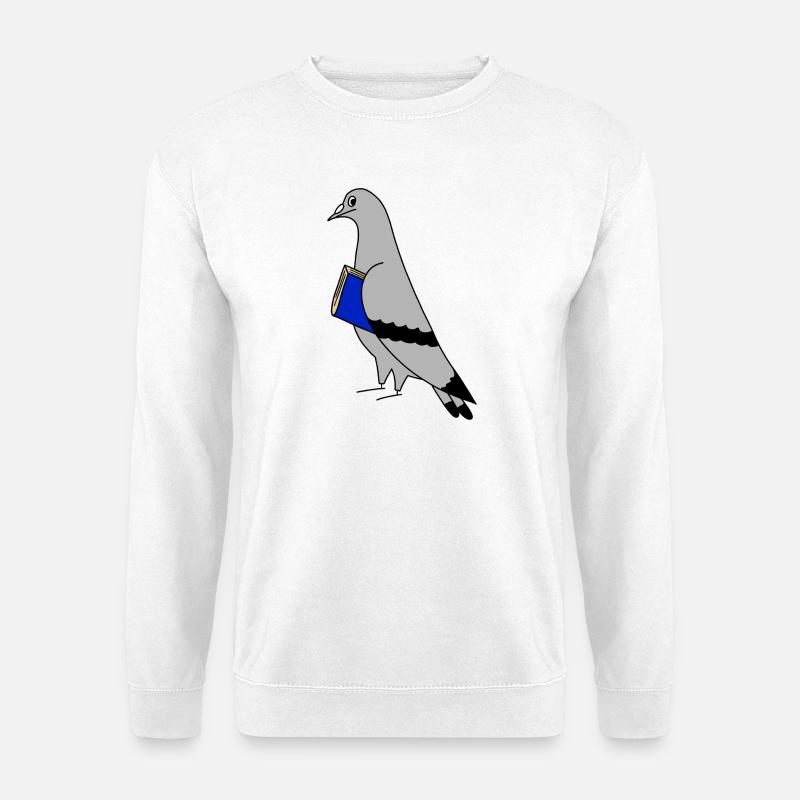 Pigeon with Book – Minimal Urban Illustration - Unisex Pullover - Weiß