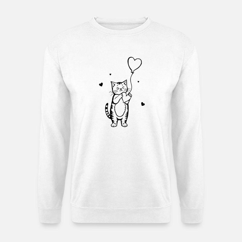 schwarze Katze mit Herz - Unisex Pullover - Weiß