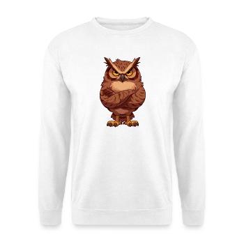 Grimmige Eule – Süßes Cartoon Motiv - Unisex Pullover - Weiß - Vorne