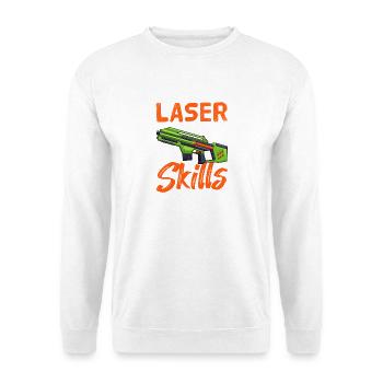 Laser Skills Funny Gaming Blaster Art - Unisex Pullover - Weiß - Vorne - Alina (178cm) & Michal (187cm)