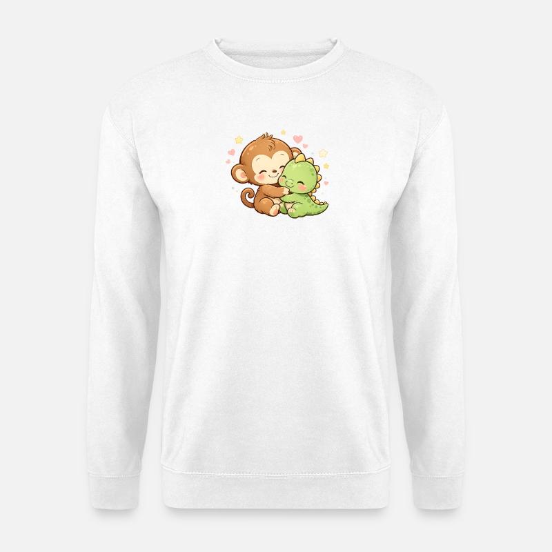 Cute Monkey & Baby Dino Cuddle - Unisex Sweatshirt - white
