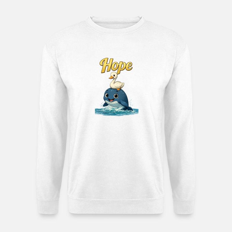 Hoffnungsvogel auf Wal – niedliches Meeresduo - Unisex Pullover - Weiß