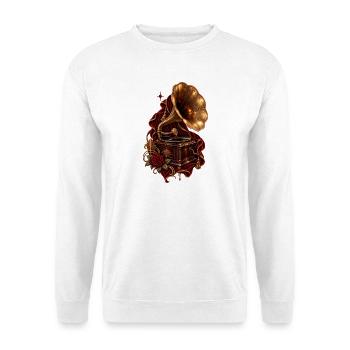 Vintage Grammophon mit roter Rose - Unisex Pullover - Weiß - Vorne - Alina (178cm) & Michal (187cm)