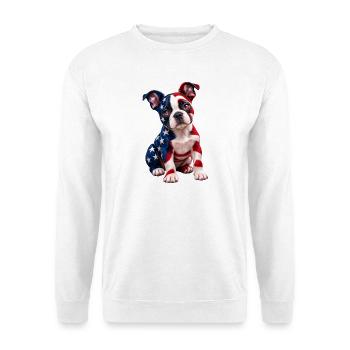 Welpen-Kunst mit amerikanischer Flagge - Unisex Pullover - Weiß - Vorne - Alina (178cm) & Michal (187cm)