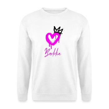 BADDIE PINKES SPRAYHERZ KRONE STREETART, POWER - Unisex Pullover - Weiß - Vorne - Alina (178cm) & Michal (187cm)