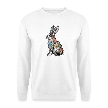 Florales Tattoo-Häschenmotiv - Unisex Pullover - Weiß - Vorne - Alina (178cm) & Michal (187cm)