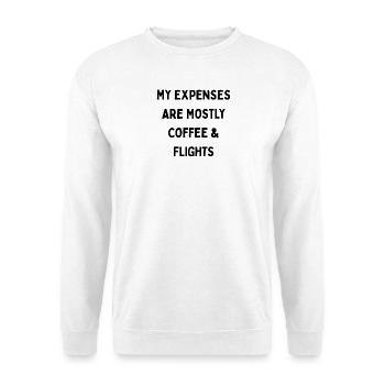 COFFEE & FLIGHTS Kaffee und Flüge - Unisex Pullover - Weiß - Vorne - Alina (178cm) & Michal (187cm)