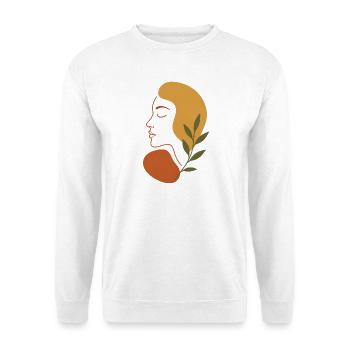 Minimalistisches Abstraktes Gesicht Kunst T-Shirt - Unisex Pullover - Weiß - Vorne - Alina (178cm) & Michal (187cm)