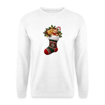 Weihnachtsstrumpf mit Teddy - Unisex Pullover - Weiß - Vorne - Alina (178cm) & Michal (187cm)