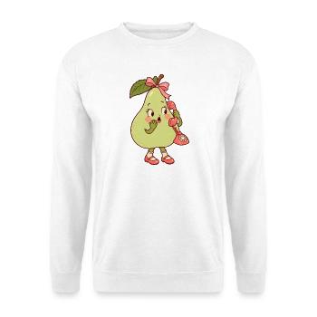 Birne mit Handy – niedliche Fruchtfigur - Unisex Pullover - Weiß - Vorne - Alina (178cm) & Michal (187cm)