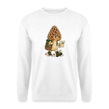 Pilzpfad Entdecker Illustration - Unisex Pullover - Weiß - Vorne - Alina (178cm) & Michal (187cm)