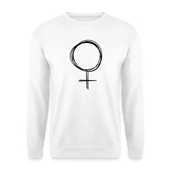Weiblich Zeichen handgezeichnet - Unisex Pullover - Weiß - Vorne - Alina (178cm) & Michal (187cm)