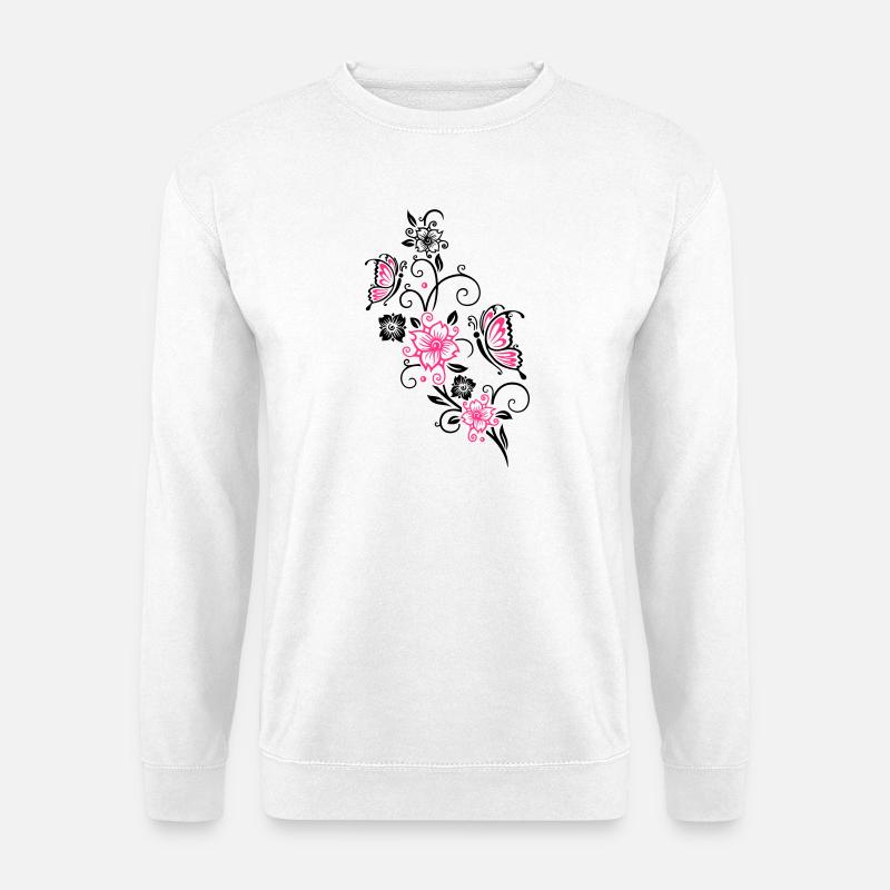 Kirschblüten und Schmetterlinge, Frühlingsblüten. - Unisex Pullover - Weiß