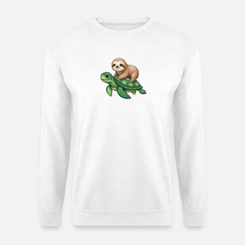 Faultier auf Schildkröte - Unisex Pullover - Weiß