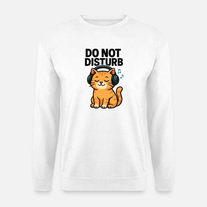 Katzen DJ Ruhemodus mit Kopfhörern - Unisex Pullover - Weiß